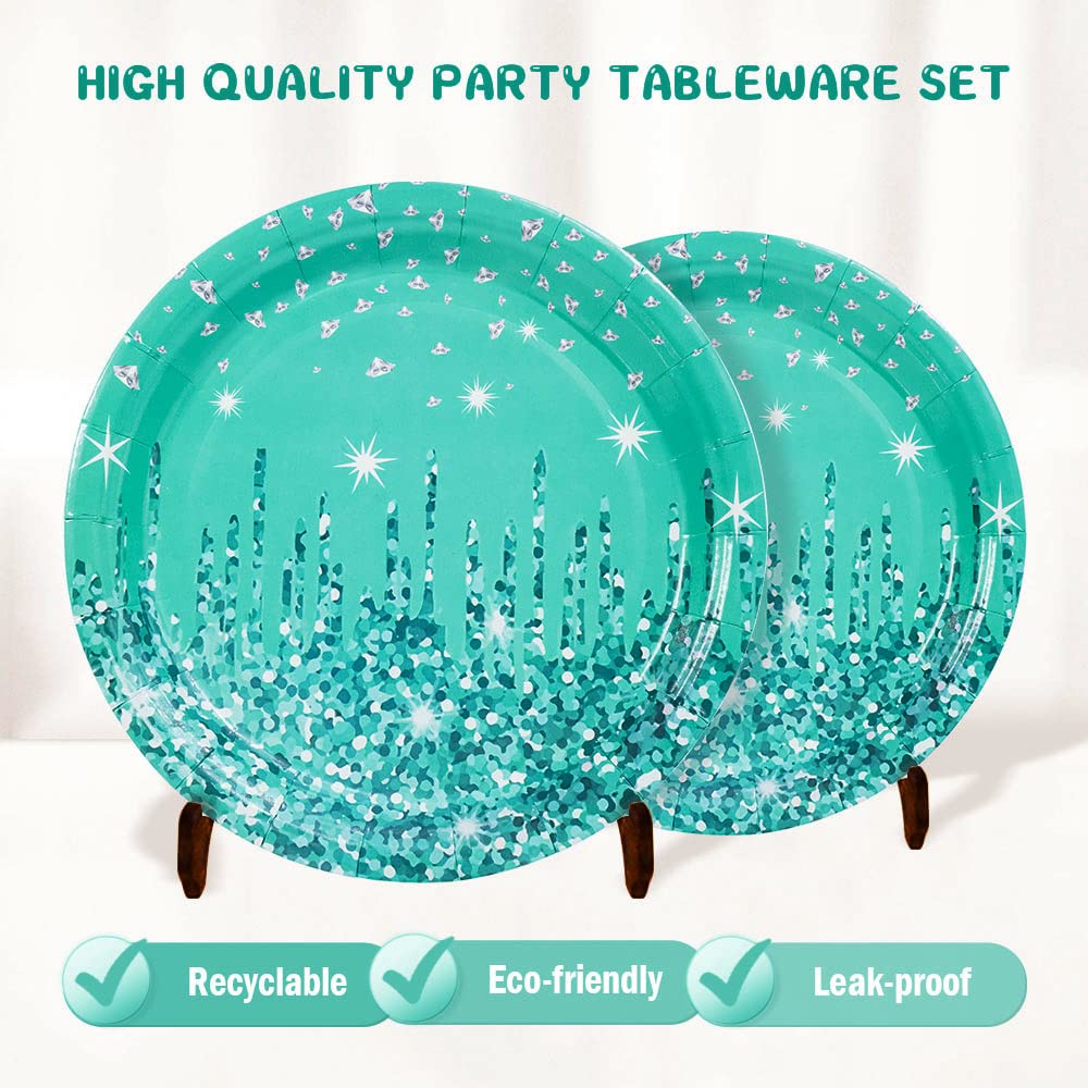 Teal Birthday Decorations Tableware Set, Teal Paper Plates for 25 Guest