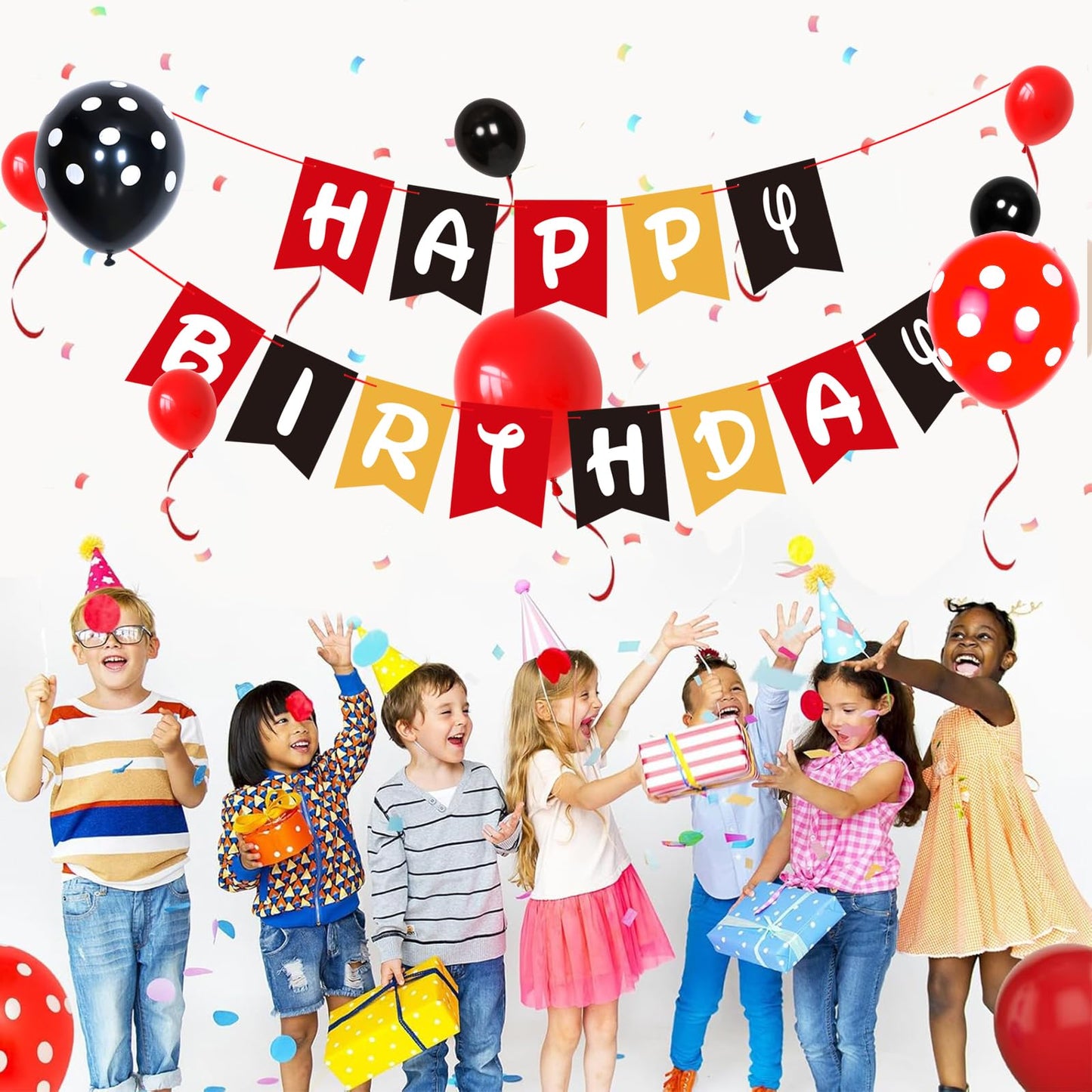 Happy Birthday Banner Red Black and Yellow Birthdays Sign for Boy Girls Birthday Party Decorations