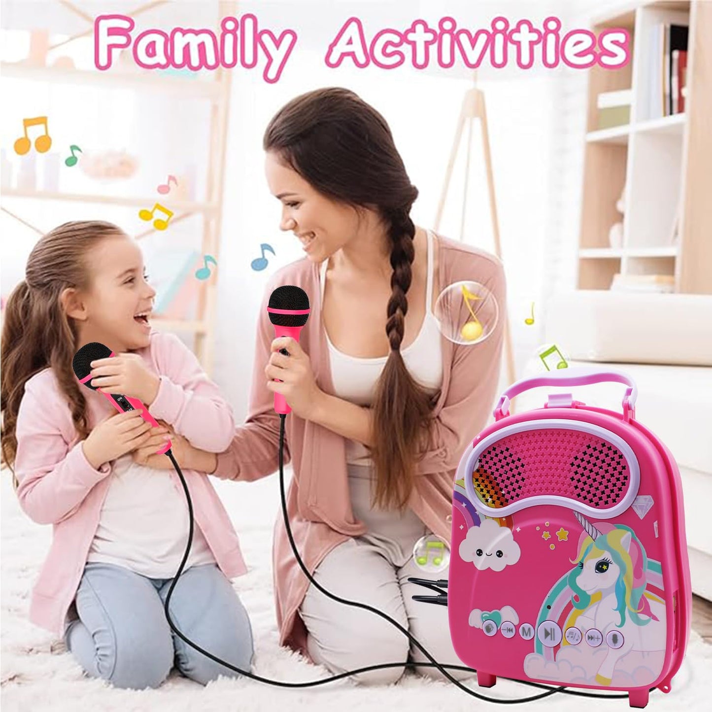 Kids Karaoke Machine with 2 Microphones Bluetooth Toddler Karaoke Speaker for Girls Boys Children Singing Machine Include Voice Changer Gift for