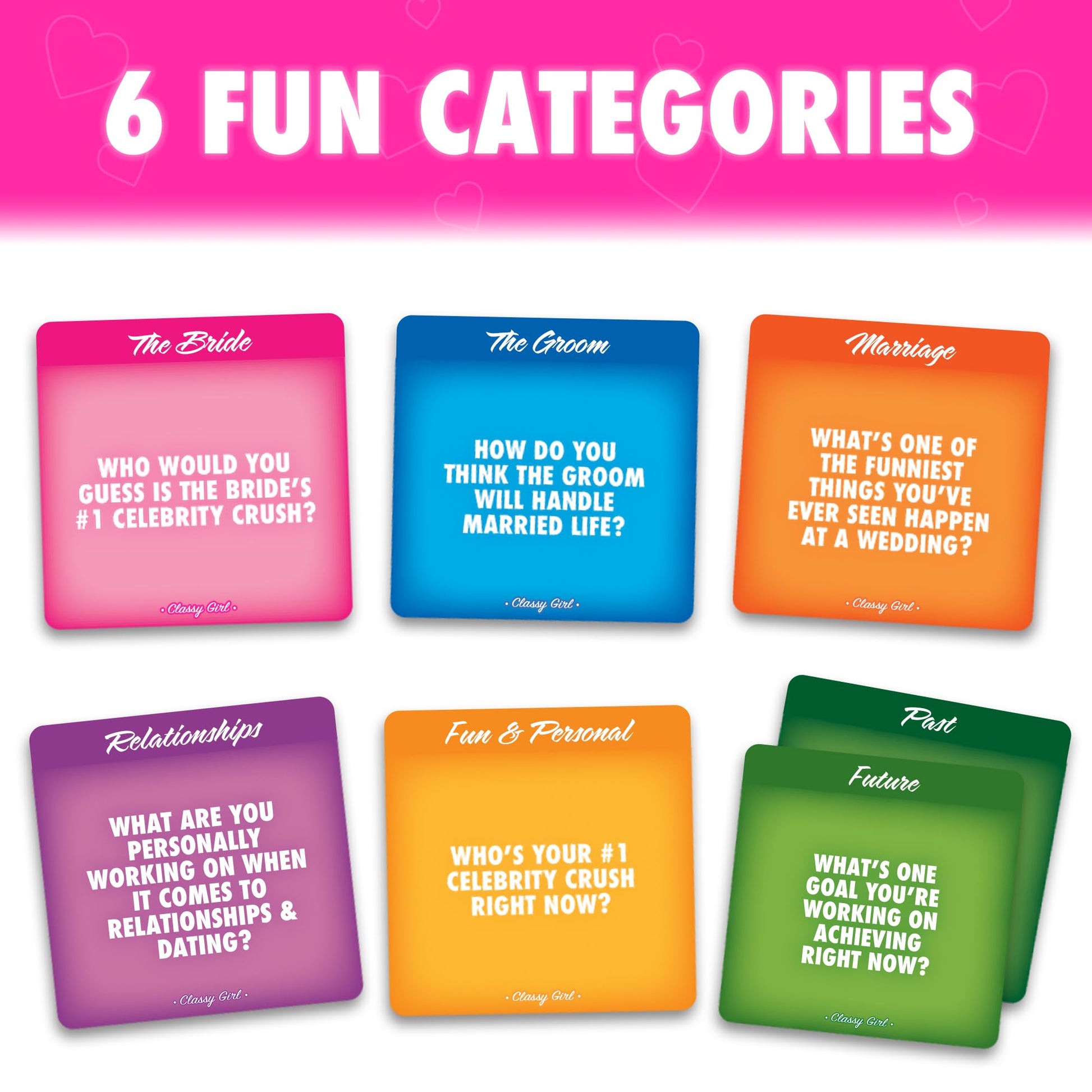 Classy Girl Bachelorette Party Game Conversation Starter Cards - 240 Fun Questions for Adults, Bridal Shower Accessory and Favor for The Bride