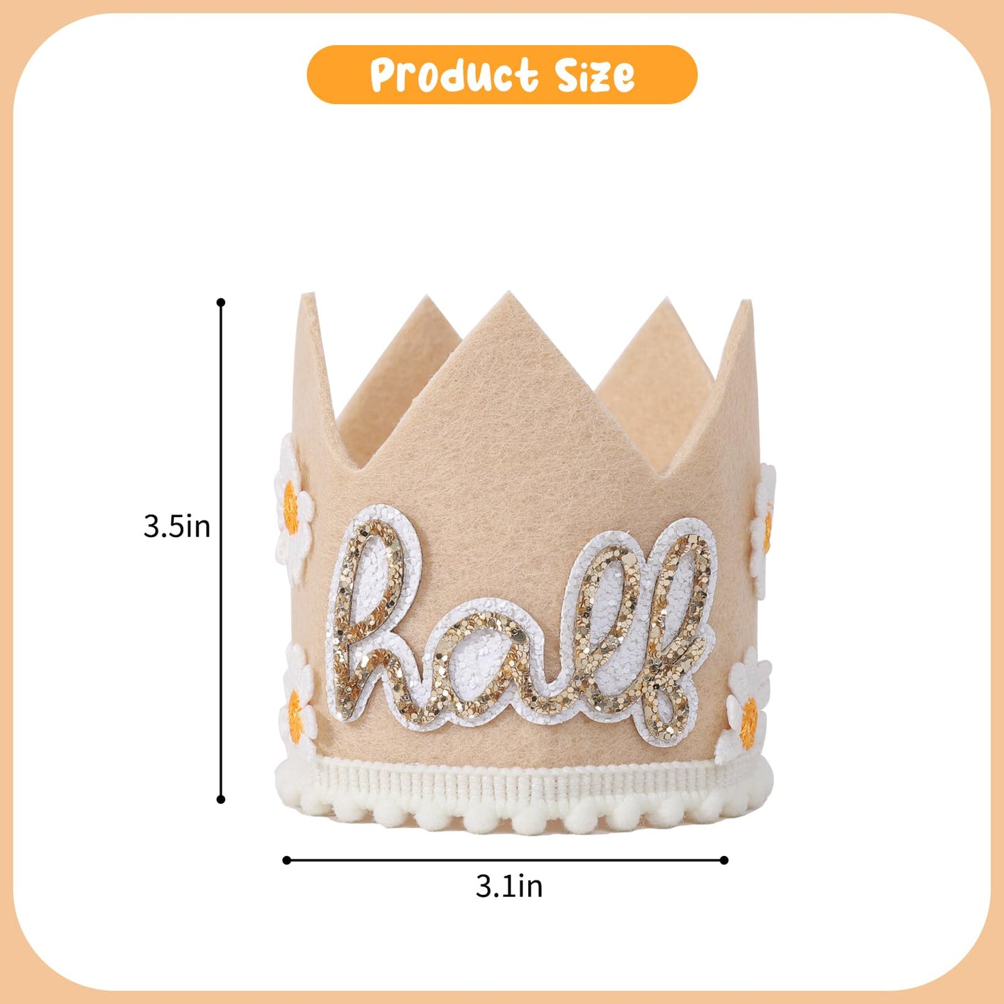 YOUAME Daisy Half Birthday Crown - Boho Party Decorations, Girls 1/2 Birthday Outfit, Bohemian Decor and Smash Cake Photo Props