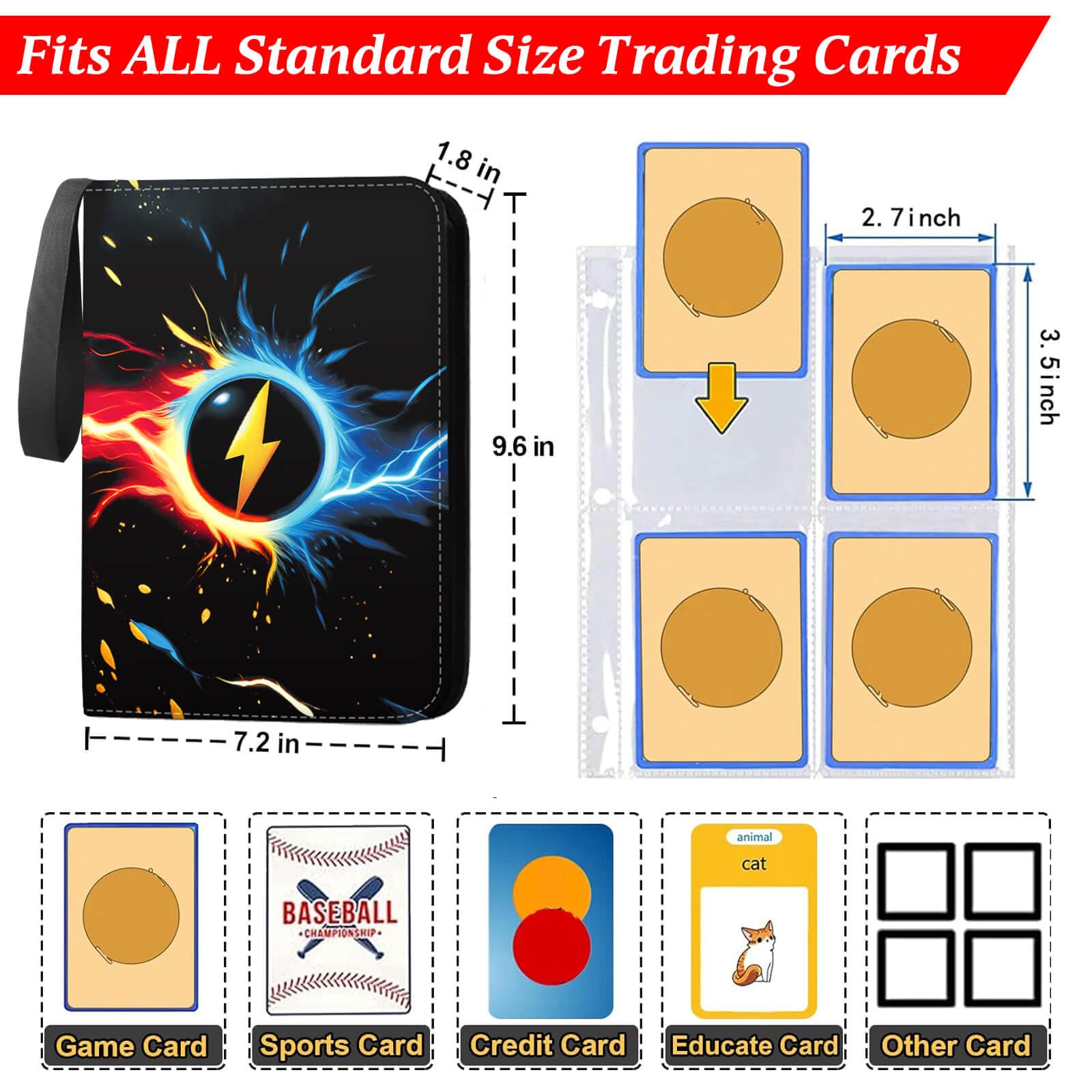 Trading Card Binder 4-Pocket, 400 Pockets Collectible Trading Card Album with 50 Removable Double-Sided Pages for MTG, TCG Game Cards and Sports Cards