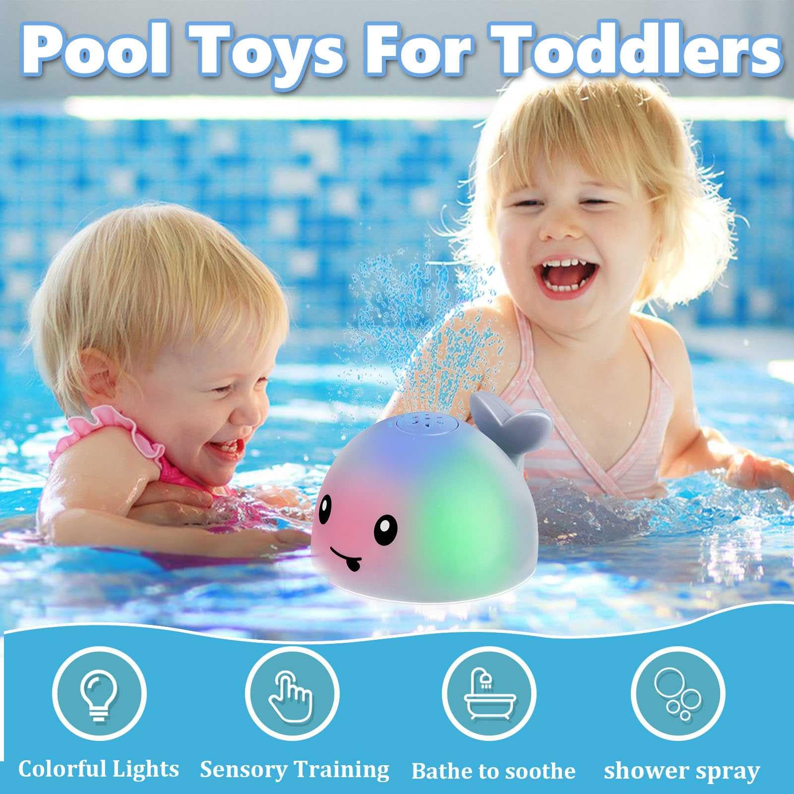 Toddler Whale Bath Toy Sprinkler - Water Pool Toys for Toddlers 1-3, Light Up Floating Baby Bath Toys, Birthday Gift for 1 2 3 4 5 Year Old Boys