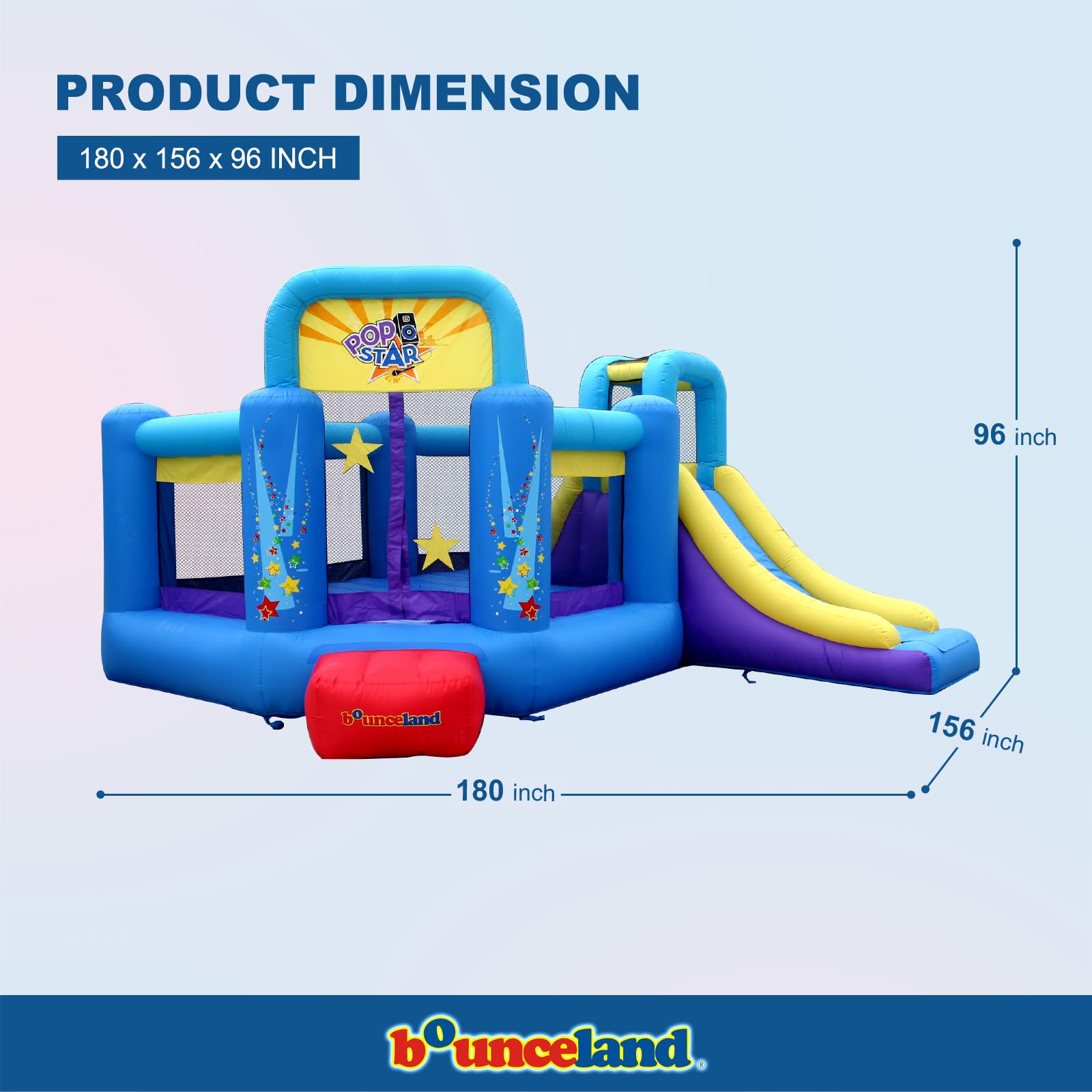 Bounceland Pop Star Inflatable Bounce House Bouncer, Large Bouncing Area with Long Slide, Climbing Wall, Basketball Hoop, UL 1HP Blower Included, 15