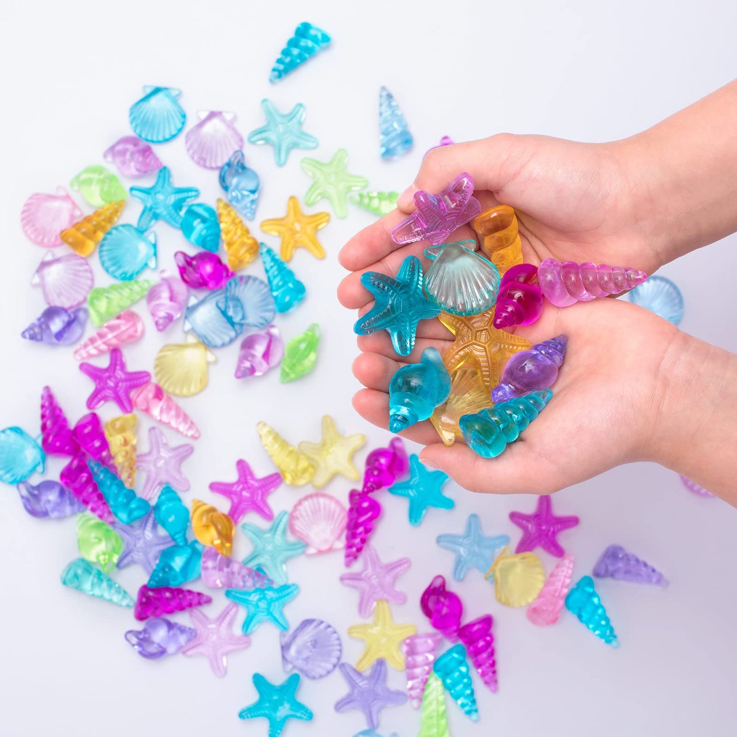 NLR [94pcs 500g] Colorful Acrylic Sea Shell/Conch/Starfish Gems Set, Beach Holiday|Swimming Pool Diving|Treasure Hunt|Mermaid Party Favor|Bath