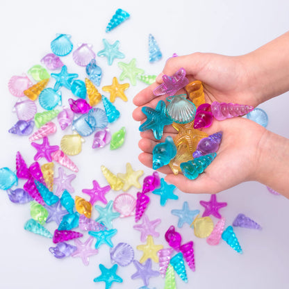 NLR [94pcs 500g] Colorful Acrylic Sea Shell/Conch/Starfish Gems Set, Beach Holiday|Swimming Pool Diving|Treasure Hunt|Mermaid Party Favor|Bath