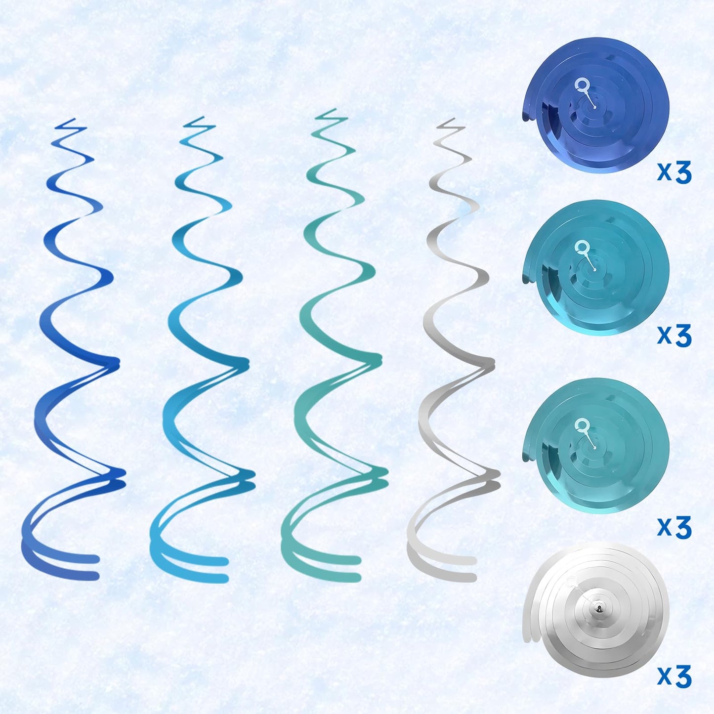 Winter Snowflake Hanging Decorations 30 Pcs Blue and Silver Christmas Ceiling Streamers Hanging Decorations Glittery Snowflakes Swirls for Wonderland