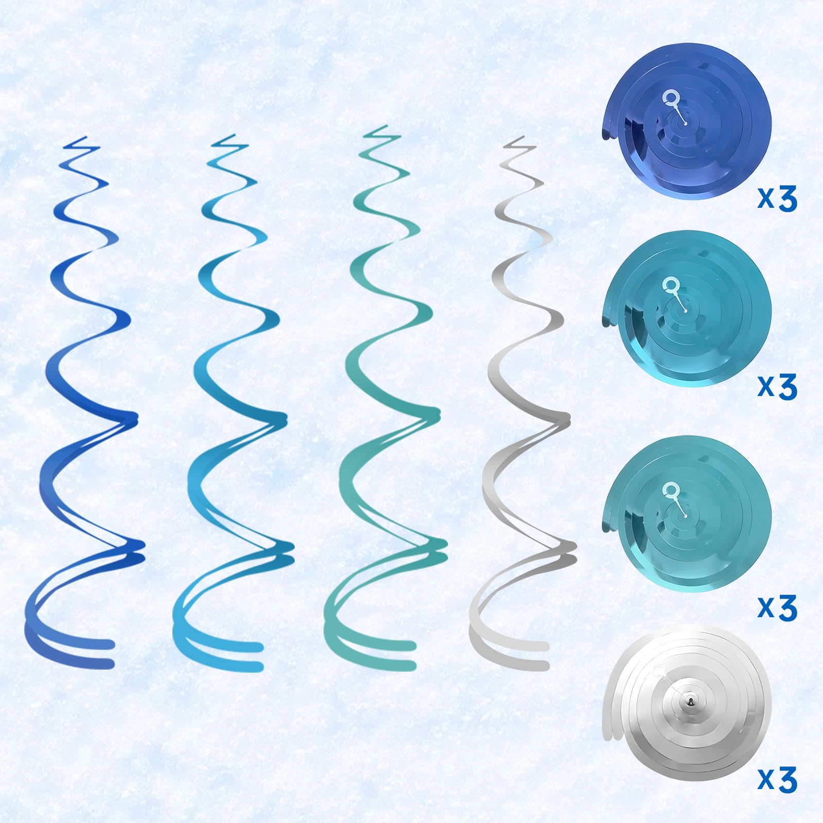 Winter Snowflake Hanging Decorations 30 Pcs Blue and Silver Christmas Ceiling Streamers Hanging Decorations Glittery Snowflakes Swirls for Wonderland