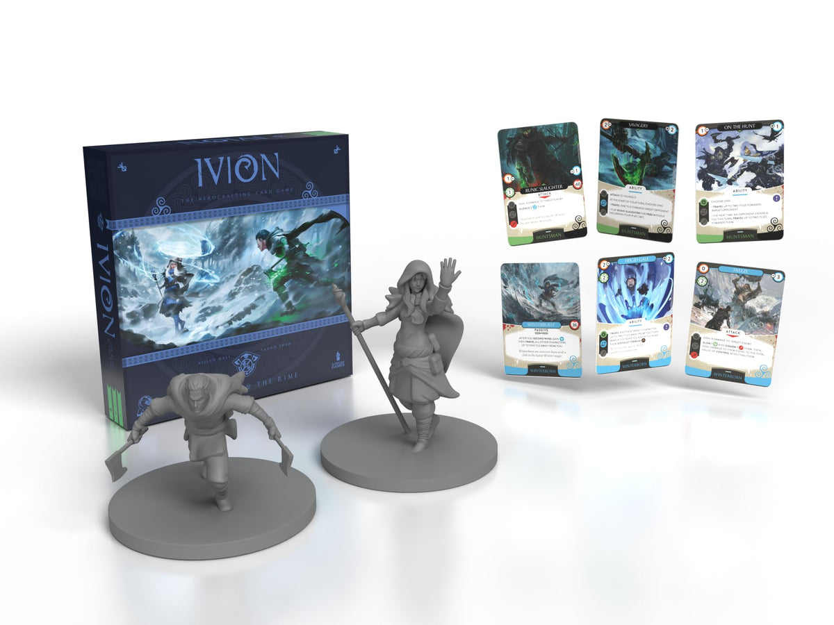 IVION: The Rune and The Rime | APE Games | Board Game | 2 Players | 20-60 Minutes | Ages 14+ | Fantasy | Hero Dueling | Deck Building | Cross