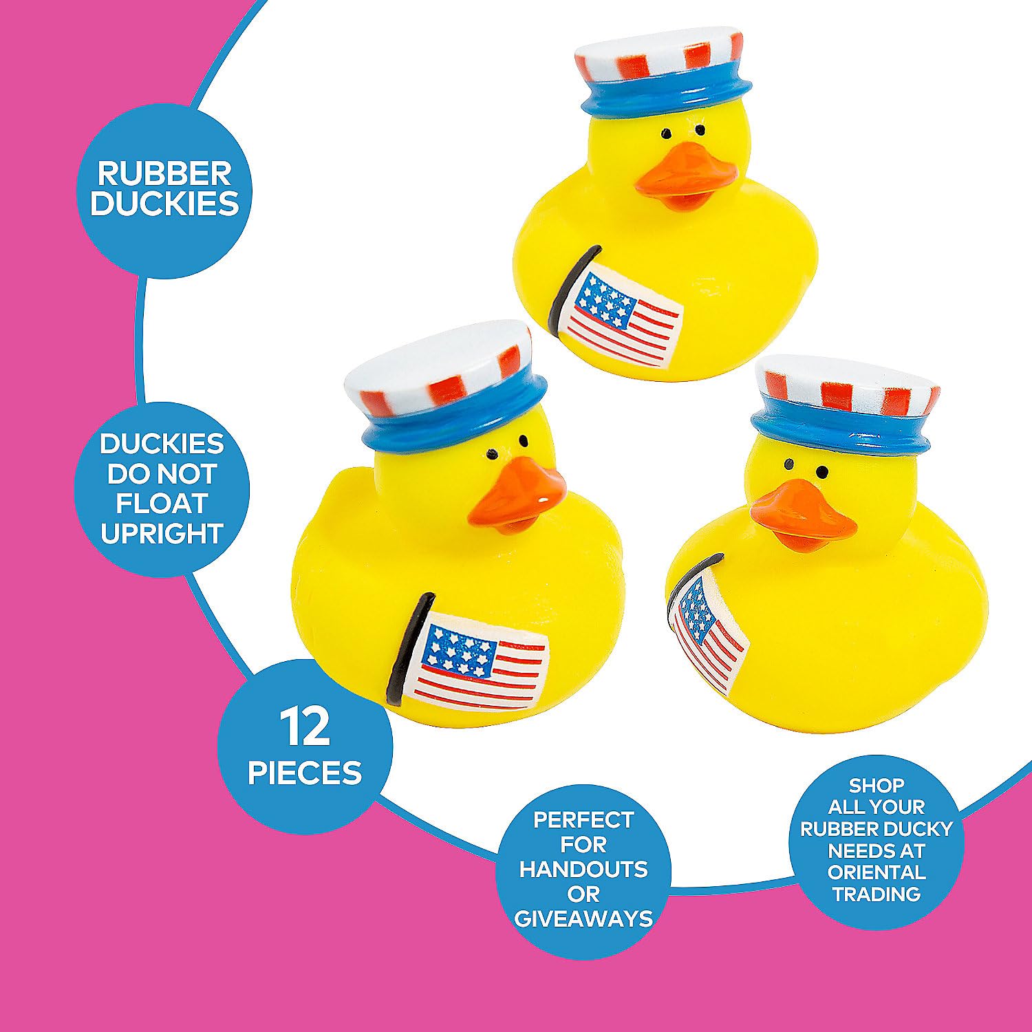Fun Express Patriotic Rubber Ducks Party Favors 12 Pack - Mini Duckies Bulk for Kids Birthday, Classroom Prizes, Treasure Box Toys | Jeep Ducks