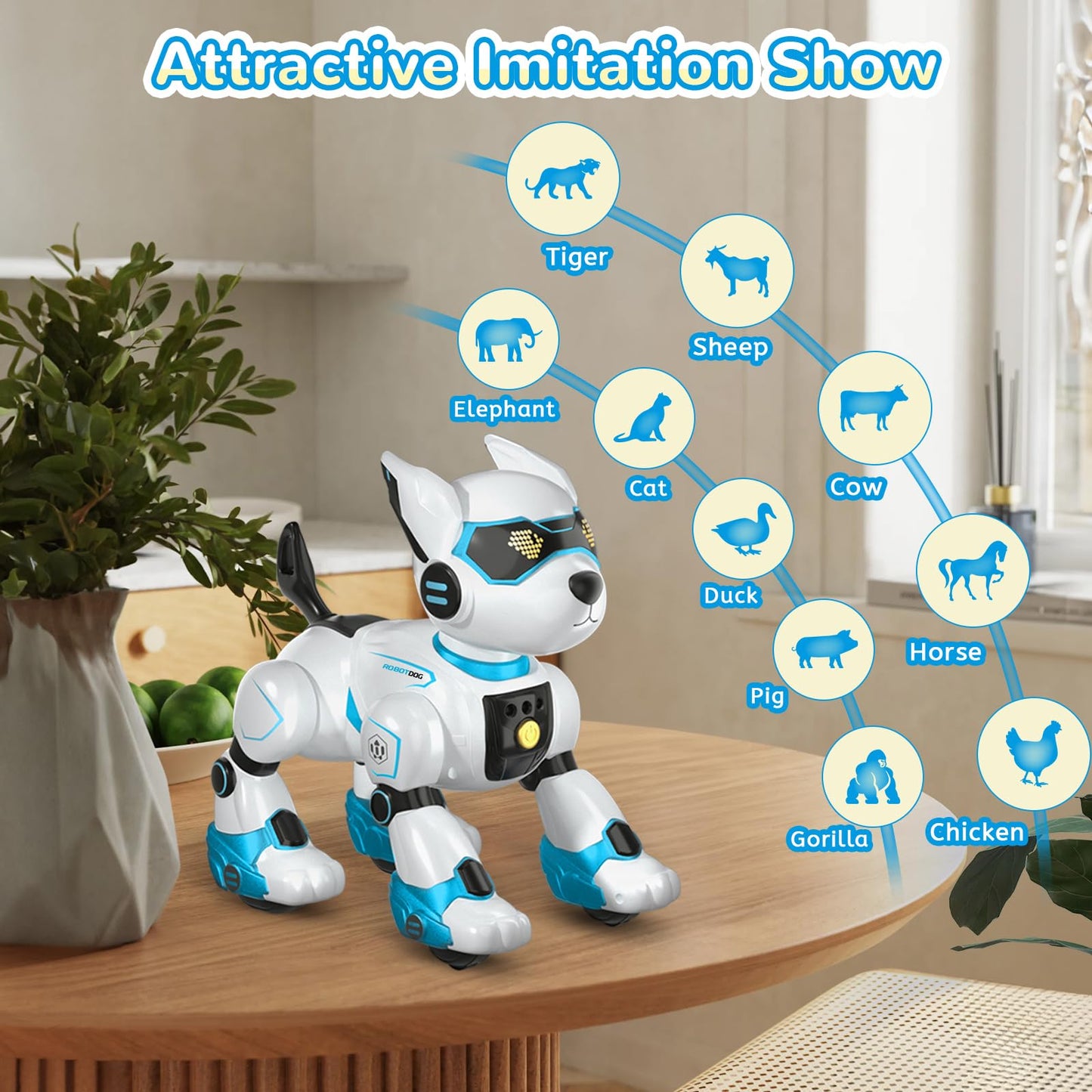 PeachLeaf Smart Robots Dog Toy for Kids, Programmable Interactive RC Robotic Pets with Voice Control and Touch Sensory, Imitates Animals Music