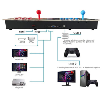Arcade Console Retro Game Machine for PC & Projector & TV, 2-4 Players, 1280X720, 3D, Search/Hide/Save/Load/Pause Games, Favorite List (10000 Game