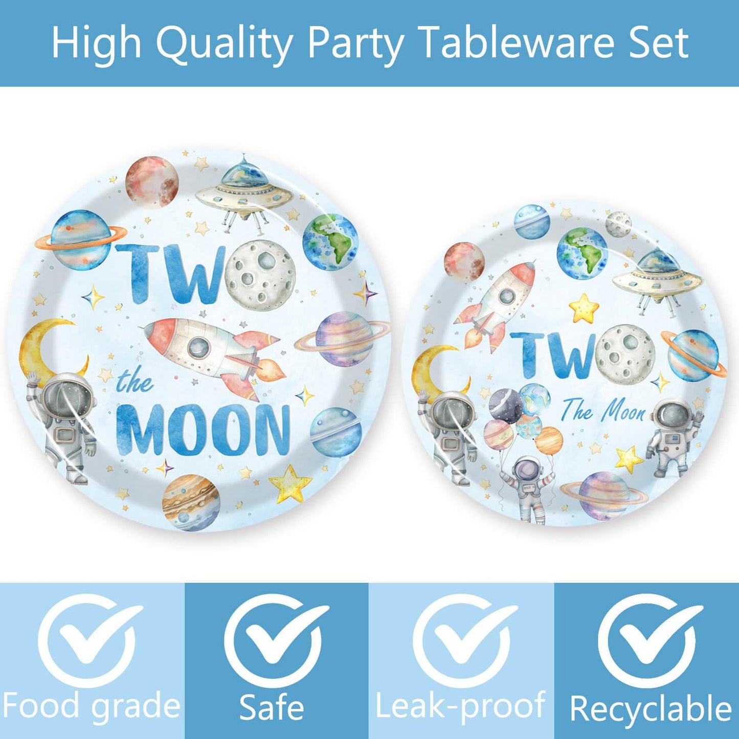 80 Pcs Space 2nd Birthday Party Supplies, Two the Moon Plates Napkins Forks Tableware Kit for Outer Space Man Galaxy Astronaut Theme Boys 2nd Birthday