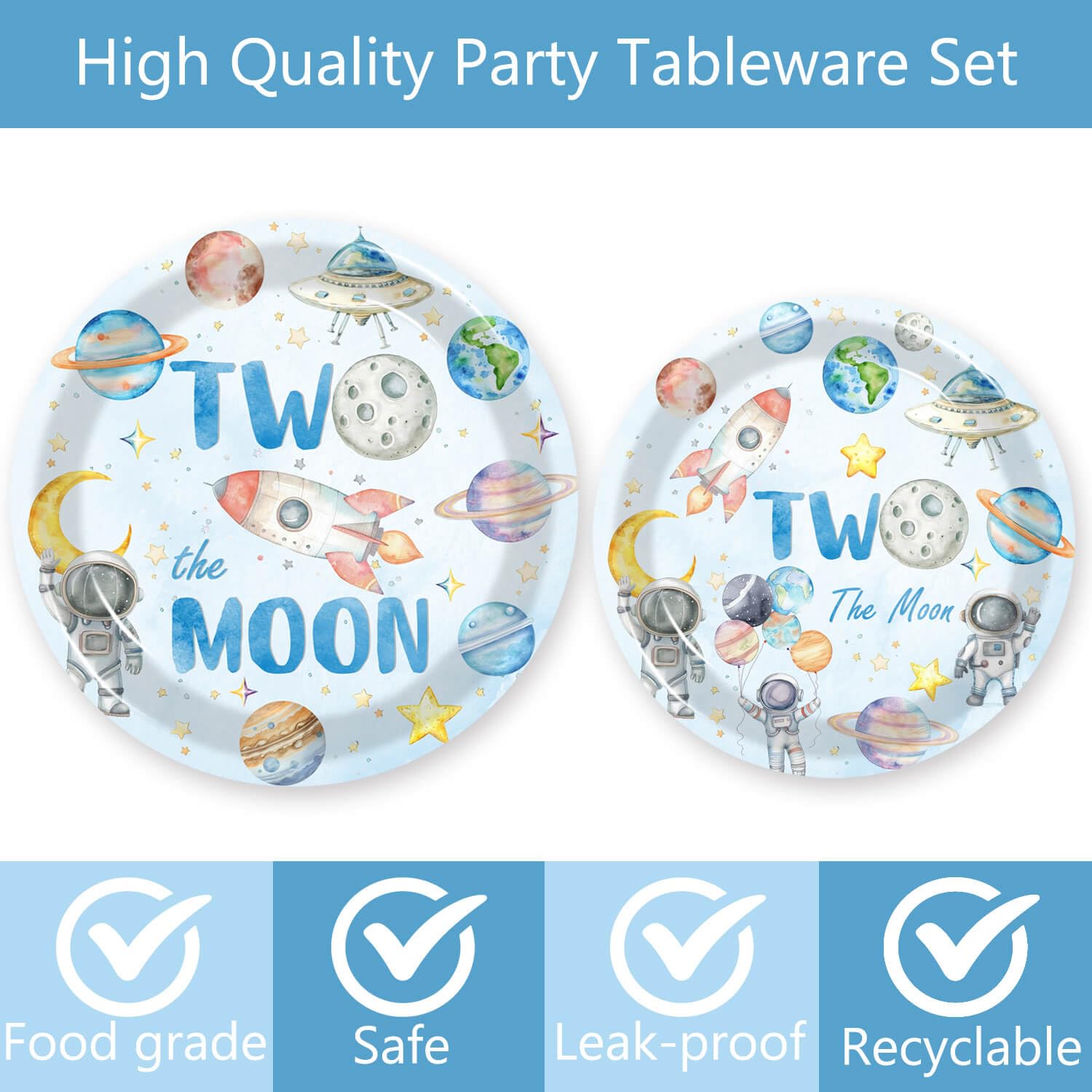 80 Pcs Space 2nd Birthday Party Supplies, Two the Moon Plates Napkins Forks Tableware Kit for Outer Space Man Galaxy Astronaut Theme Boys 2nd Birthday