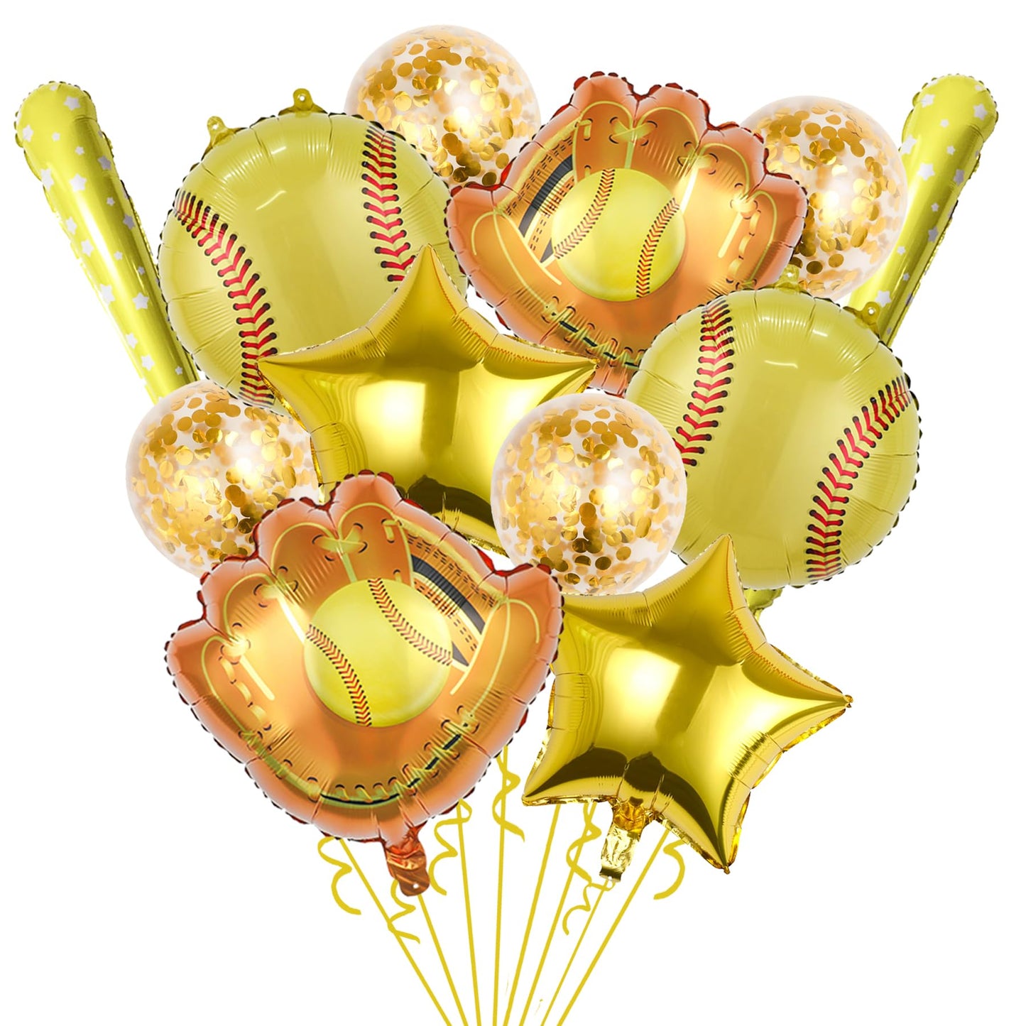 Softball Party Balloons,12pcs Softball Glove Foil Balloons,Bat Balloon confetti balloon for Sports Theme Supplies Gender Reveal Baby Shower