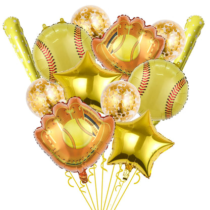 Softball Party Balloons,12pcs Softball Glove Foil Balloons,Bat Balloon confetti balloon for Sports Theme Supplies Gender Reveal Baby Shower