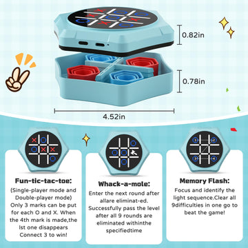Electronic Tic Tac Toe Game,5-in-1 Handheld Puzzle Games,Tic Tac Toe Bolt Game for Educational&Memory,Portable Travel Games for Car Ride with Silent