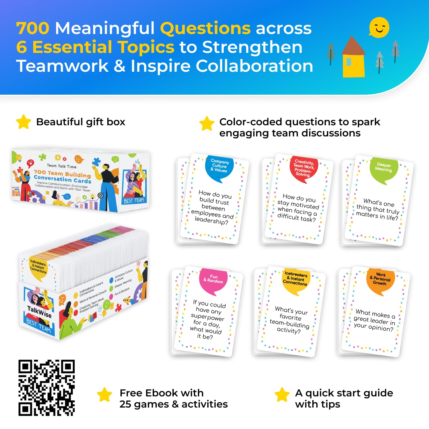 700 Team Building Conversation Cards for Coworkers, Fun Team Building Games for Work, Communication Cards for Deeper Connections, Ice Breaker Question