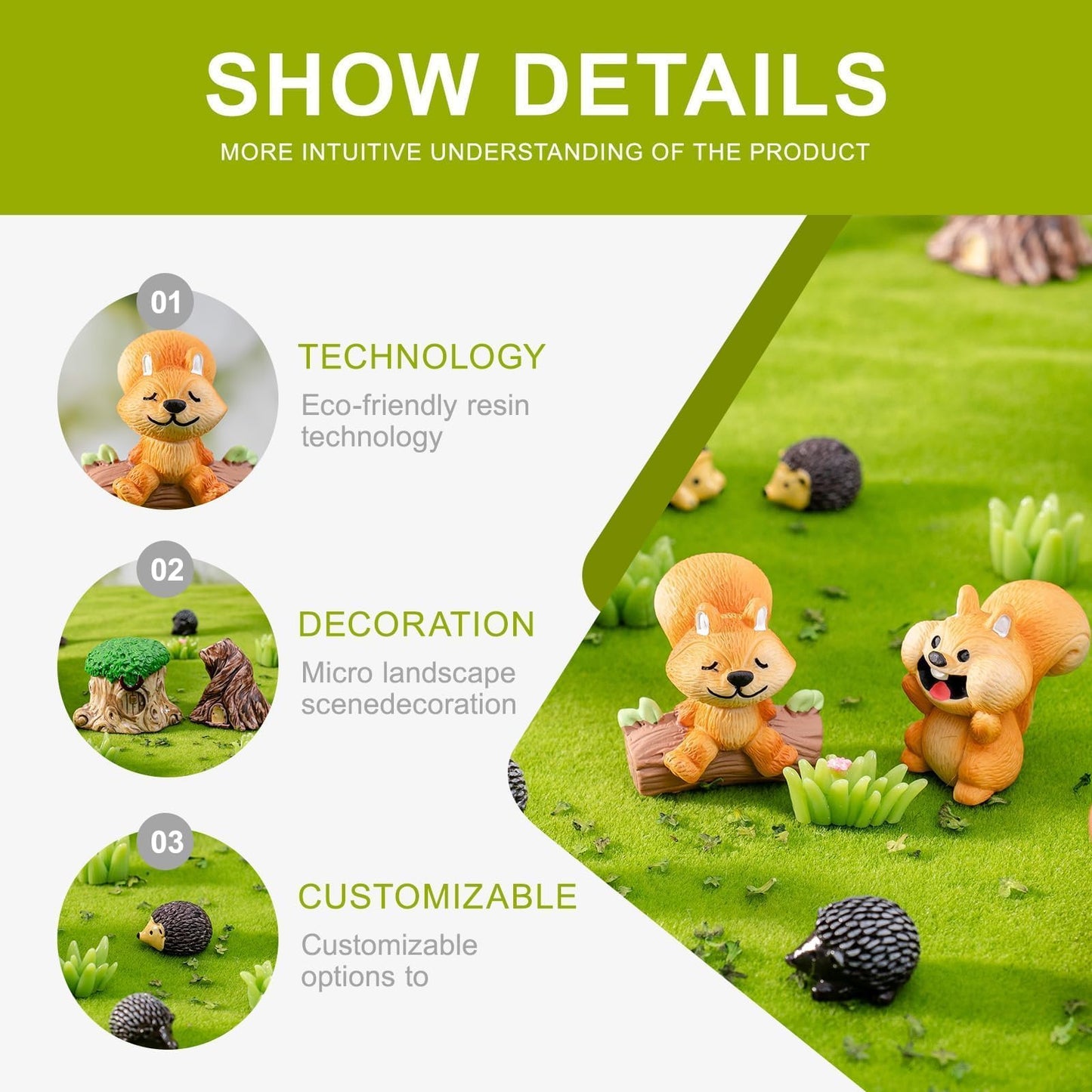 14 Pcs Mini Resin Squirrel Hedgehog Miniature Squirrel Figures Tiny Resin Squirrel Mini Forest Animal Figures Garden Accessories Cupcake Topper Decor