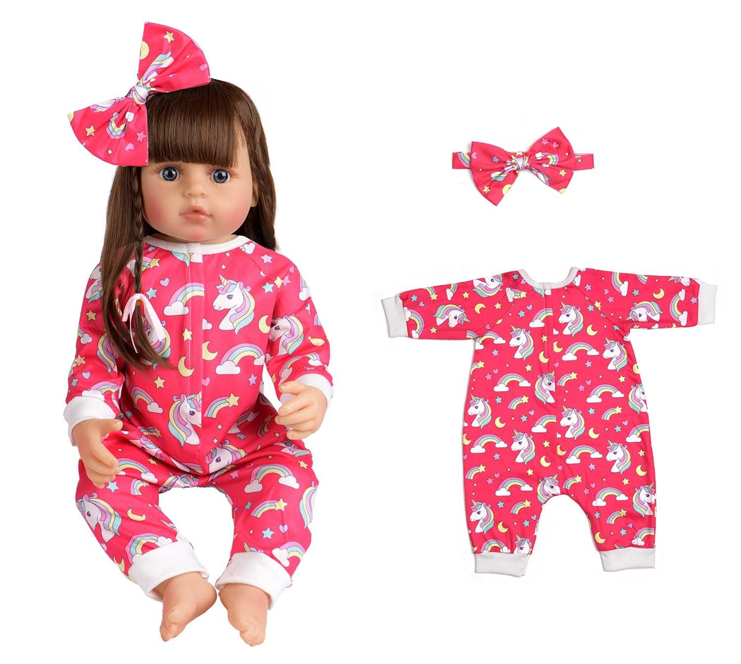 Sweet Dolly Reborn Baby Doll Clothes Accessories, 5 Set of Doll Clothing, Jumpsuit Bow Headband Outfits for 20 Inch to 22 Inch Dolls, 10 PCs in Total