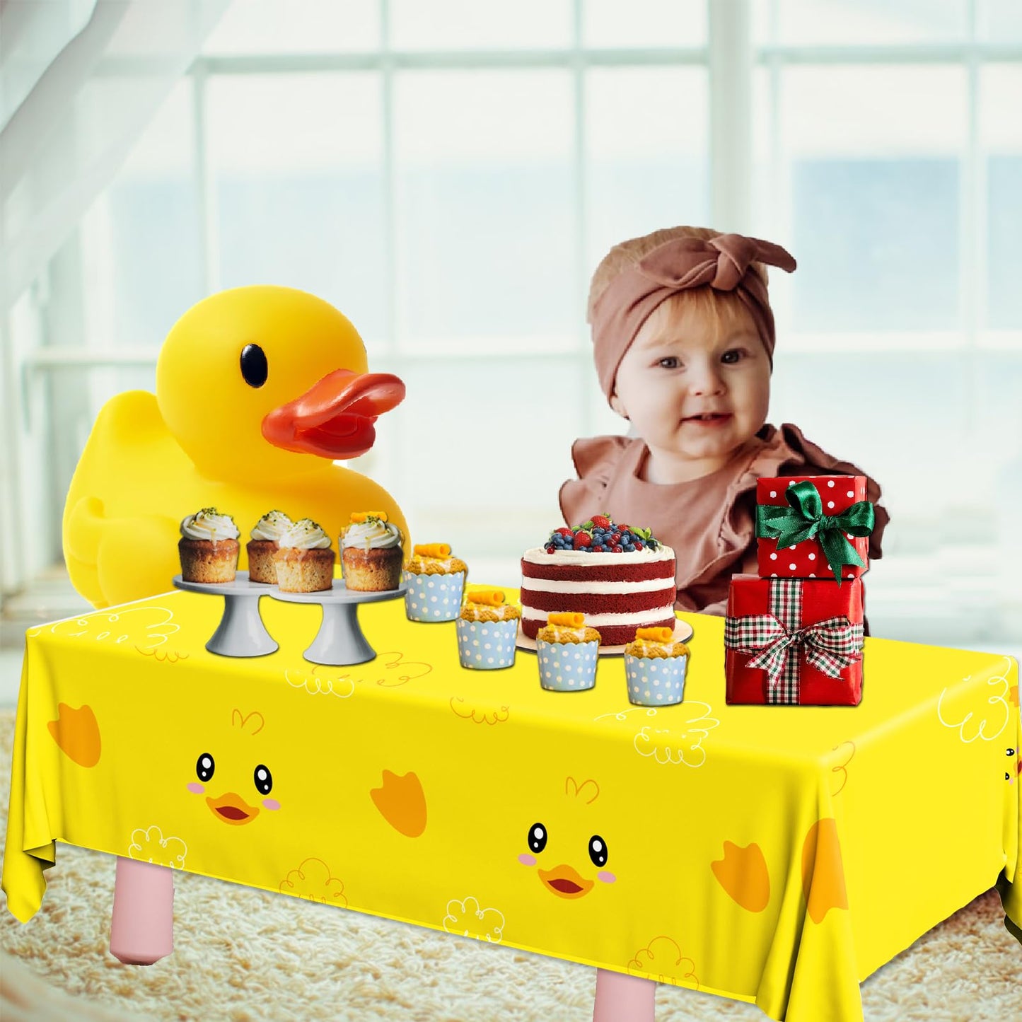 Dydamud 3pcs Yellow Duckie Table Cover, Waterproof & Easy to Clean, 70.8x42.5 inches, Duck-themed Tablecloth for Parties, Baby Showers, Gender Reveals