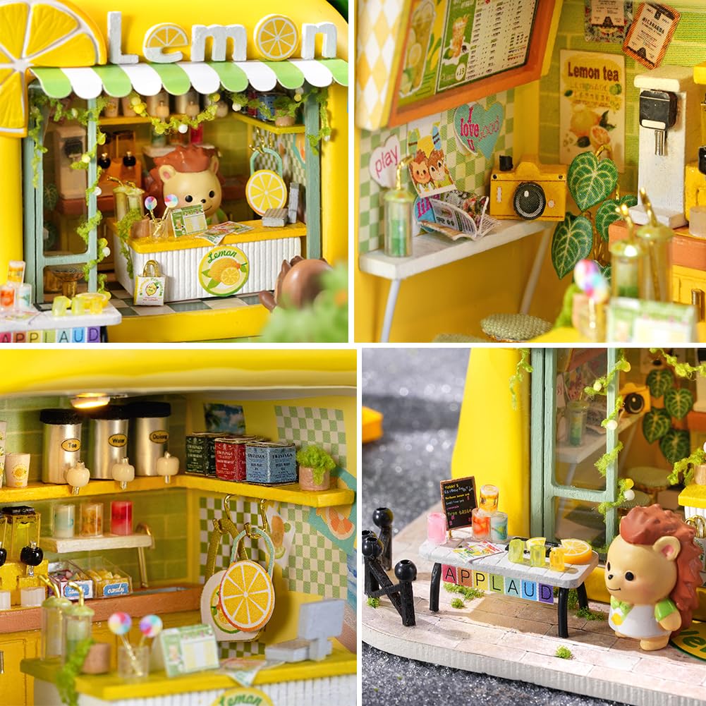 Montidey Dollhouse Miniature DIY House Kit,Mini 3D Wooden Doll House Craft Model with LED Creative Room Perfect DIY Gift for Friends, Lovers