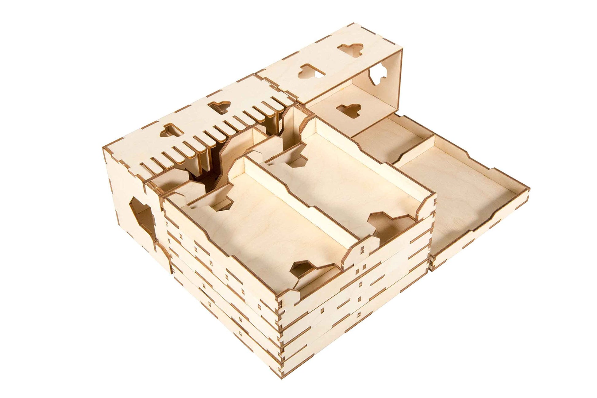 The Broken Token Game Organizer Compatible with Jaws of the Lion - Wooden Game Organizing Box with Multiple Trays