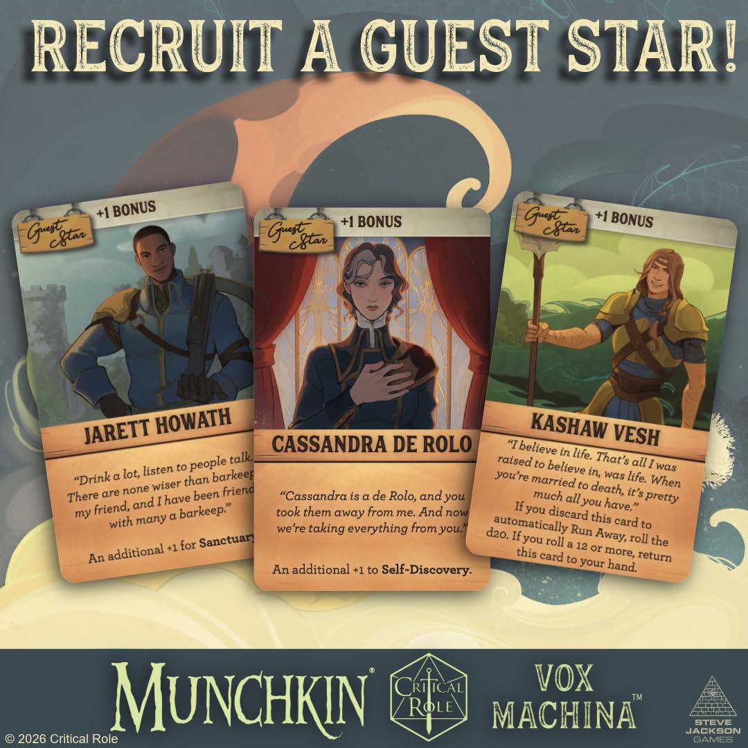 Munchkin Vox Machina - A Critical Role Game by SJG | Ages 10+ | 3-6 Players | Tal’Dorei Board Game with Character Standies, D20 Dice, Roles & Drives