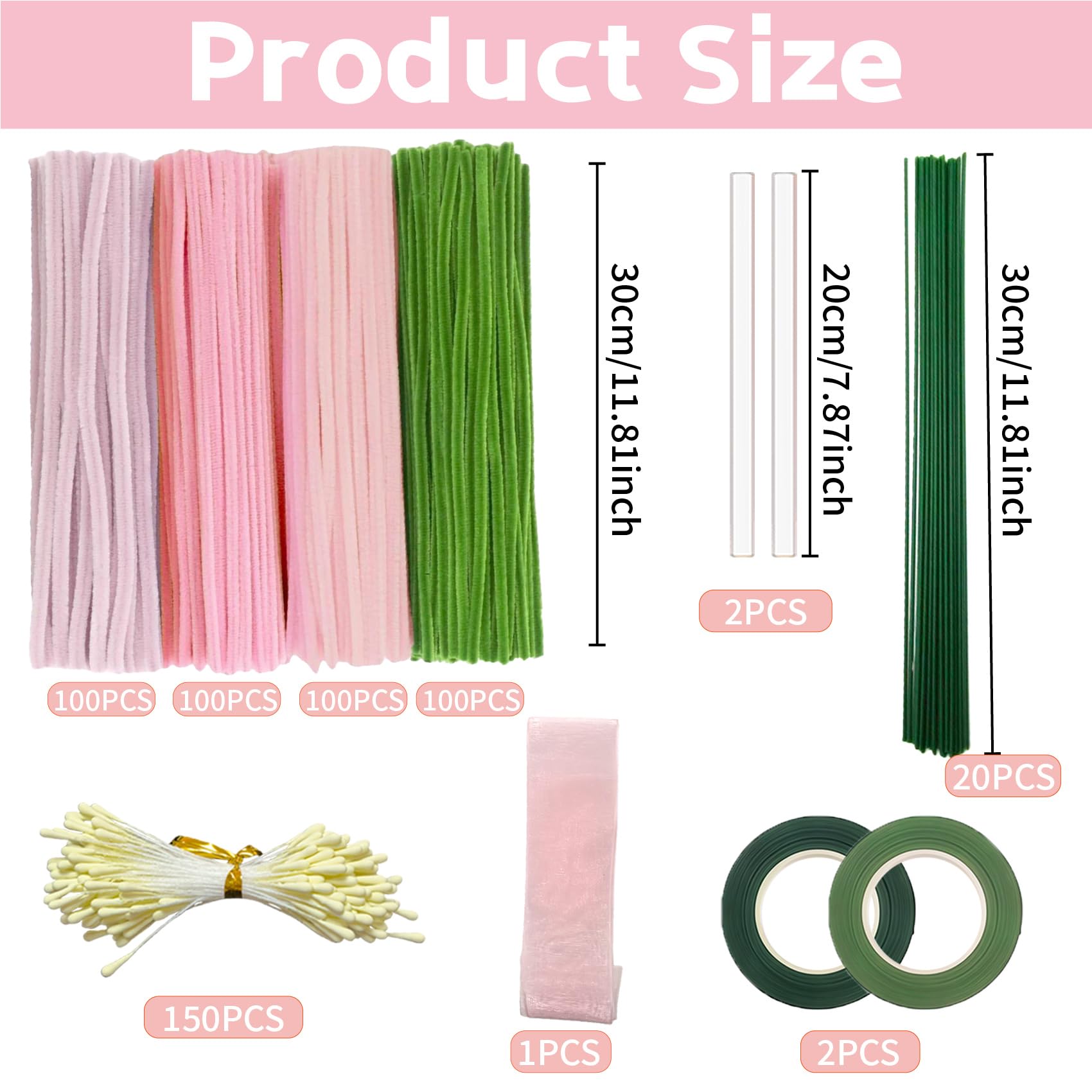 CllyCnny Pipe Cleaner Flower Craft Kit, 400 PCS Extra Thick 8mm Chenille Stems DIY Tulip Bouquet Making Set with Stamens, Floral Stems, Tape, Glue