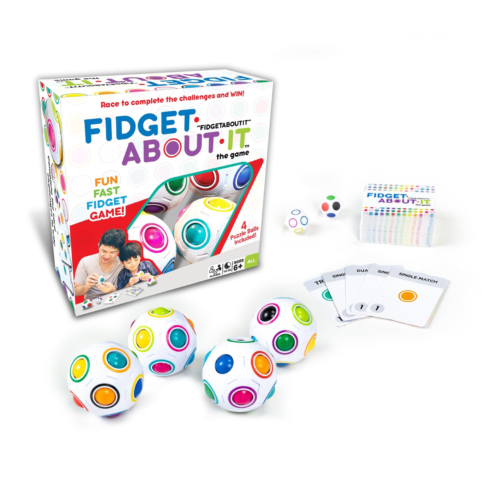 Continuum Games Fidget About It The Fast Paced Puzzle Dice Rolling Fidget Toy Board Game - Click the Orbs and Solve The Puzzles On The Cards - Fun