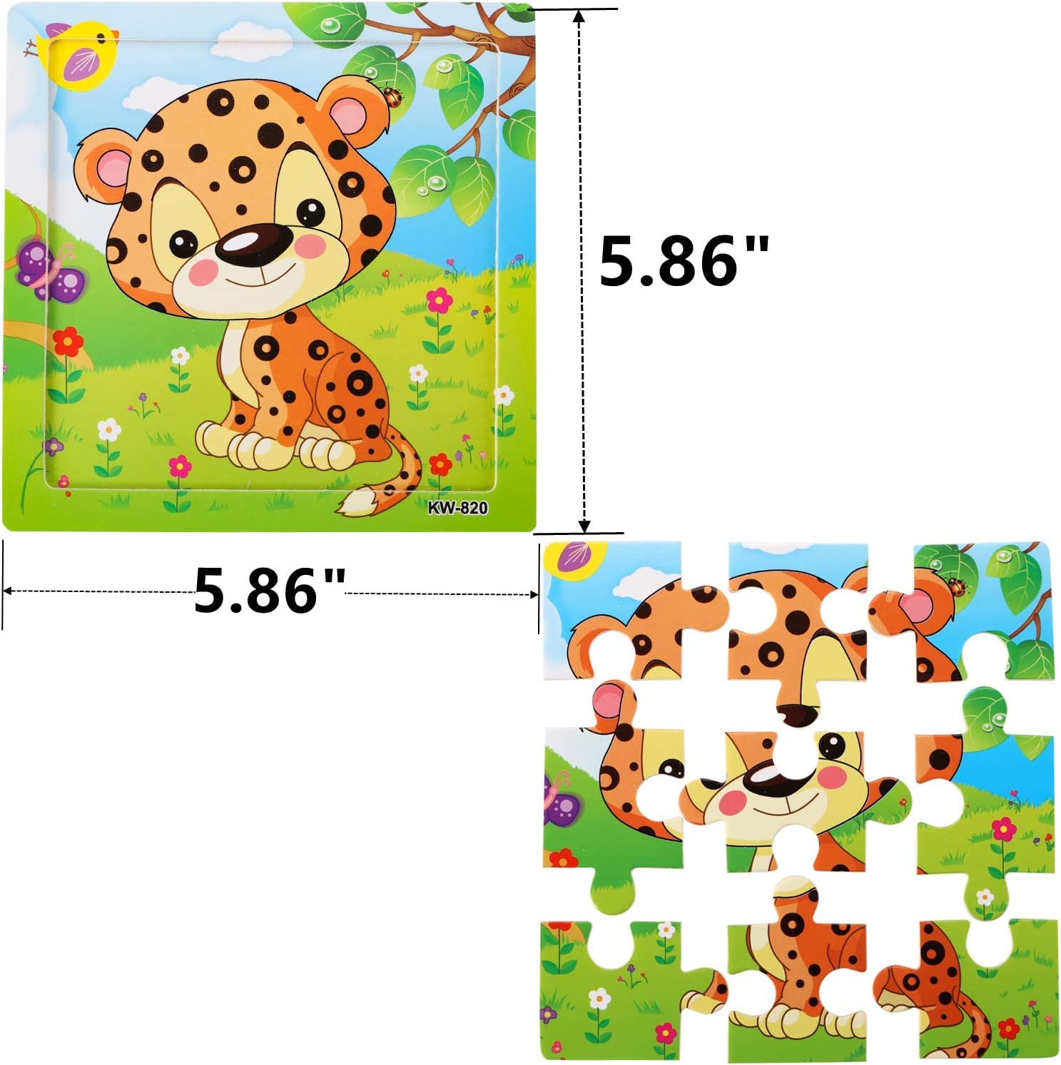 Yopay 24 Pack Wooden Puzzles for Kids,Mini Jigsaw Animal Puzzles Set for Kids Boys Girls, Early Preschool Educational Toys, 20 Animal Patterns + 4