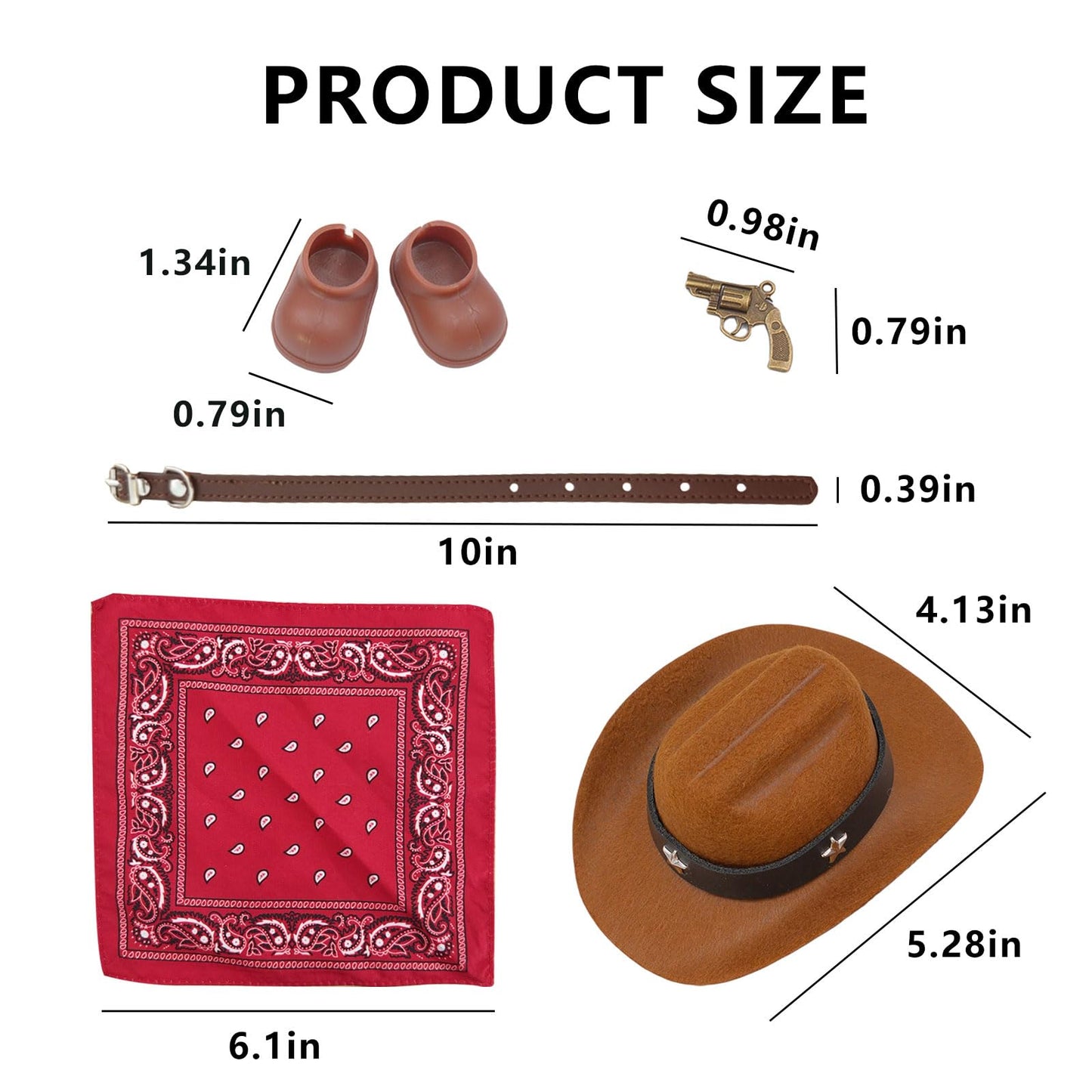 aimpiwt Western Cowboy Doll Clothes Set - 17cm Fashion Dolls Outfit with Hat, Scarf, Belt & Shoes for Display and Photoshoot