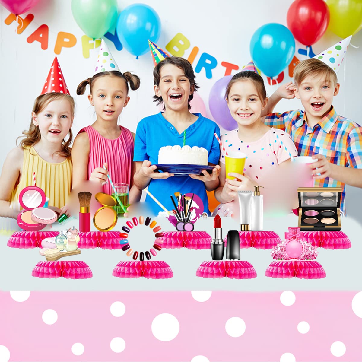 9Pack SPA Makeup Party Honeycomb Centerpiece Table Decorations,SPA Makeup Party Decorations