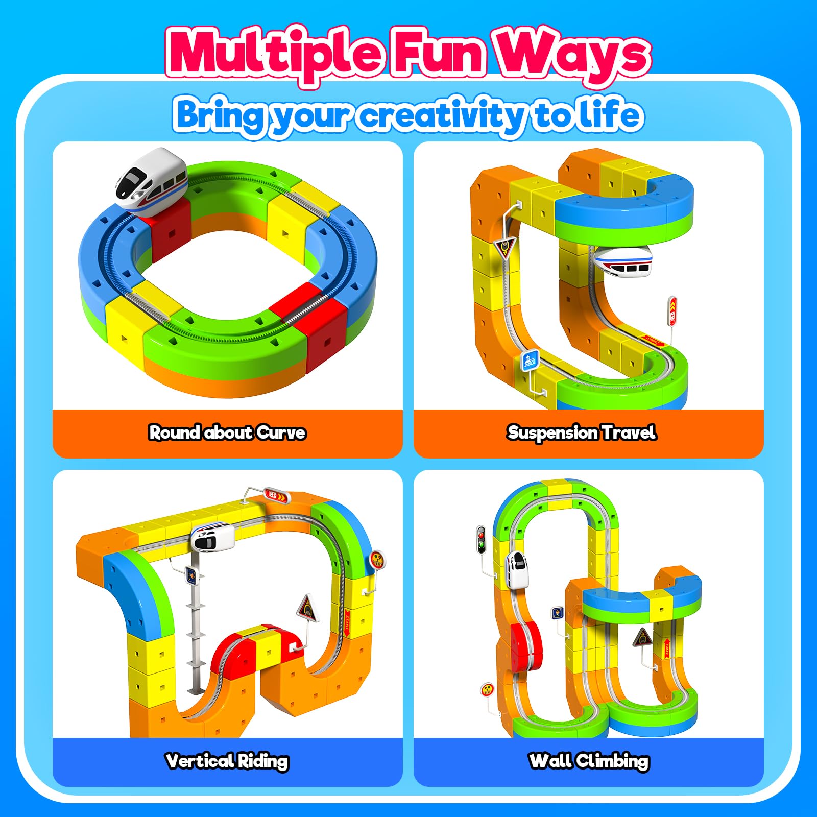 Goody King Electric Train Set for Kids, 69Pcs 3D Stem Electric Train Set with Traffic Signs, STEM Car Toy Set for Kids, 3 4 5 6 7 8 Years Old Boys