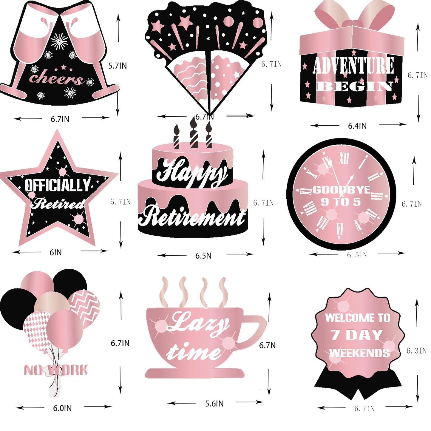 9Pcs Pink Black Happy Retirement Decorations Table Honeycomb Centerpieces Party Supplies Rose Gold Black Retirement Adventure Awaits Sign for Women