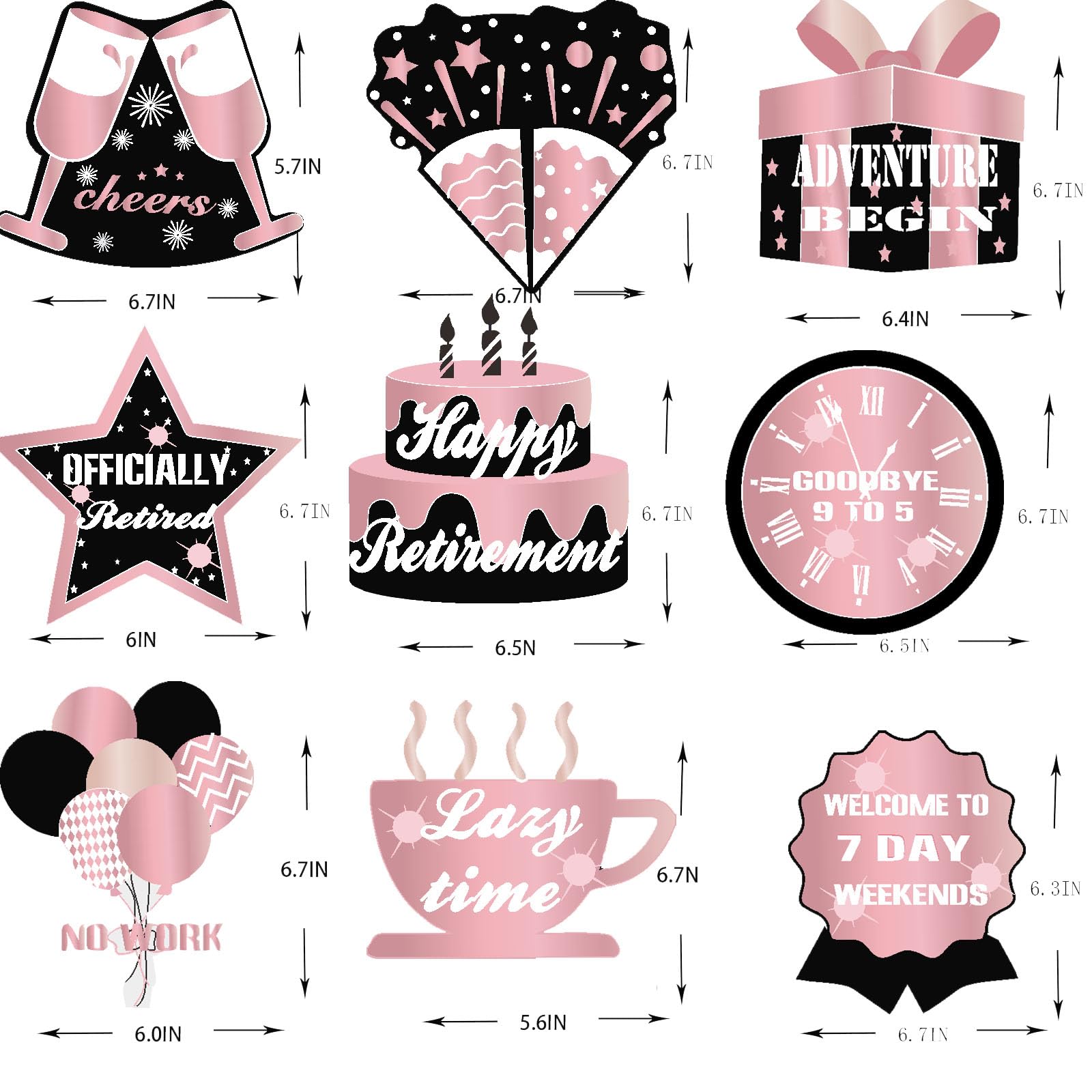 9Pcs Pink Black Happy Retirement Decorations Table Honeycomb Centerpieces Party Supplies Rose Gold Black Retirement Adventure Awaits Sign for Women