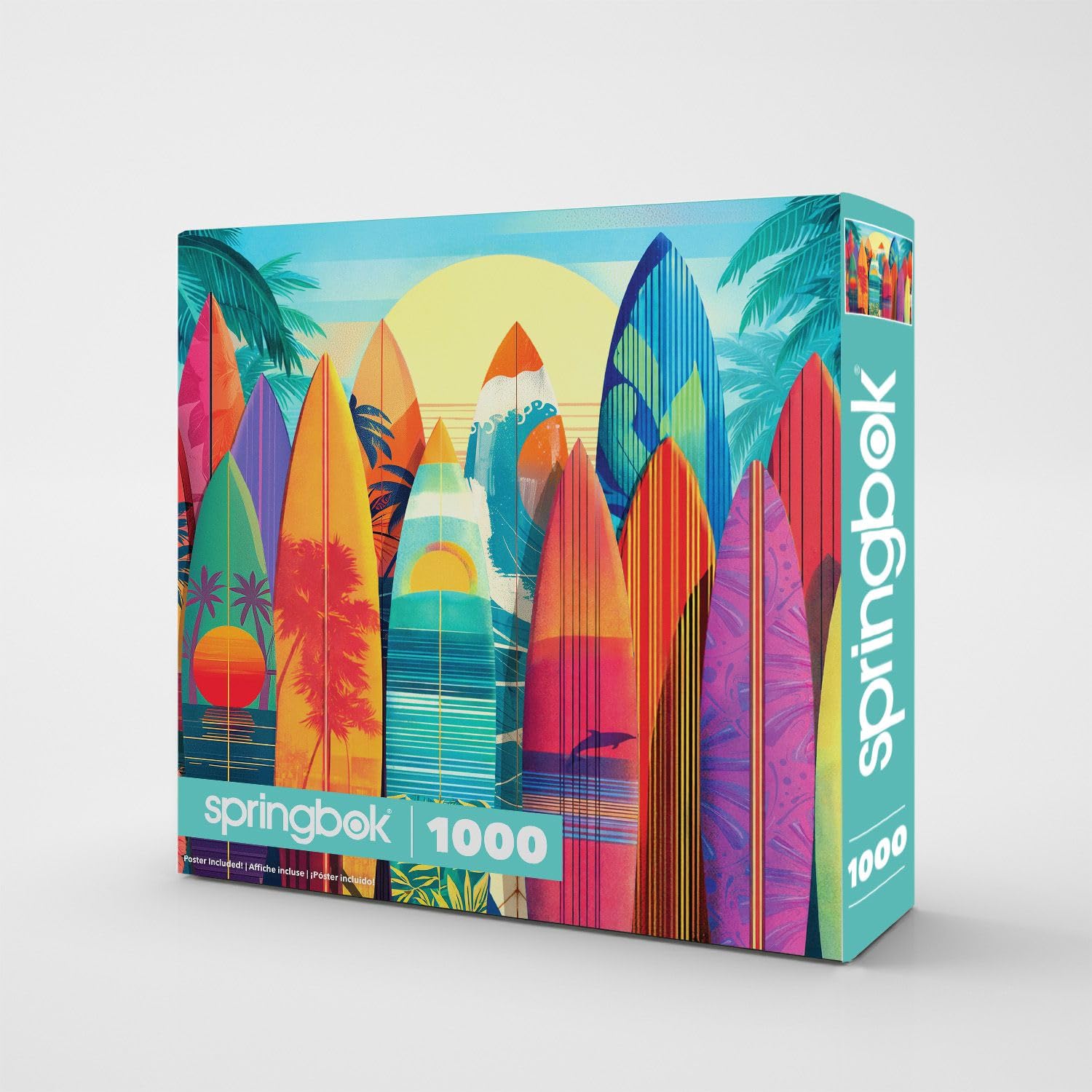 Springbok Sunset Surfboards 1000 Piece Jigsaw Puzzle for Adults - Colorful Tropical Surfboard Scene - Poster Included - Unique Cut Pieces - Made in