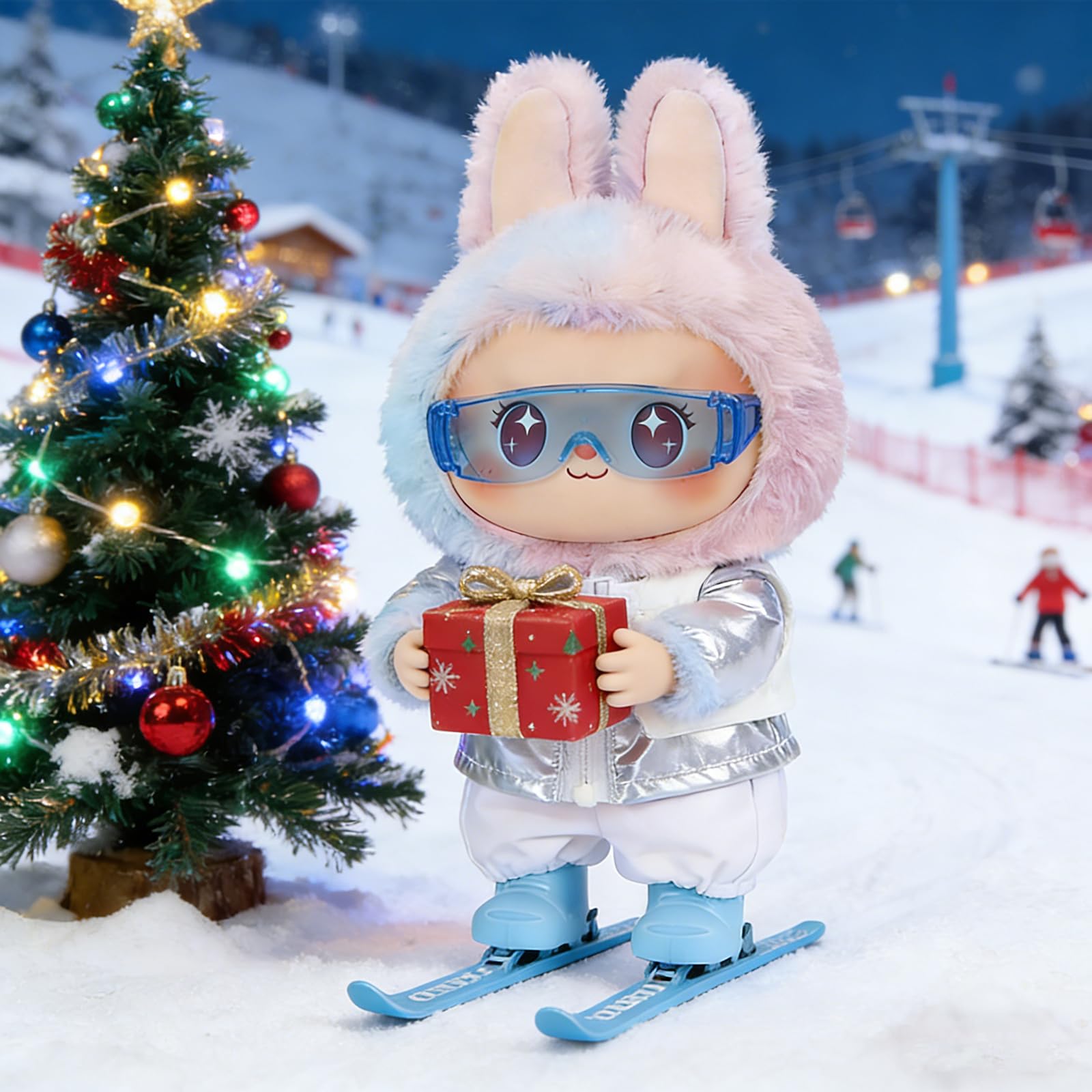CiuZikGok 4-Piece Ski Set, Winter Clothes for Doll, Includes Ski Goggles, Jacket & Snow Pants and Twin Skis Perfect for 17cm Dolls (Doll Not Included)