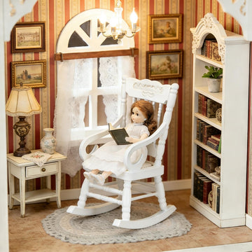 SOIMISS Miniature White Wooden Rocking Chair Hemp Rope Seat 1:12 Scale Dollhouse Furniture Accessory Bedroom Decor Little Vintage Armchair Scene