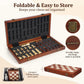 15.4" Magnetic Wooden Chess Set for Adults & Kids, Handcrafted Foldable Chess Board with Individual Storage Slots, 2 Extra Queens, Portable Travel