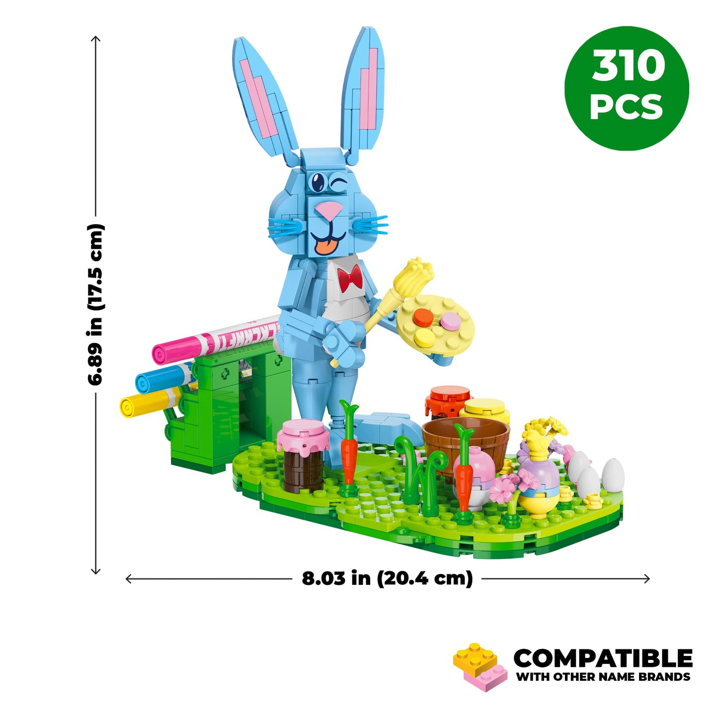 Brickcraft Bricktanicals Bunny Artist Building Set for Kids Ages 8+ - 310 Piece Brick Kit with Color Markers & Customizable Egg, Creative STEM Arts