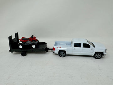 NewRay Toys 1:43 Chevy Silverado Pick Up Truck with Trailer and Dirt Bike