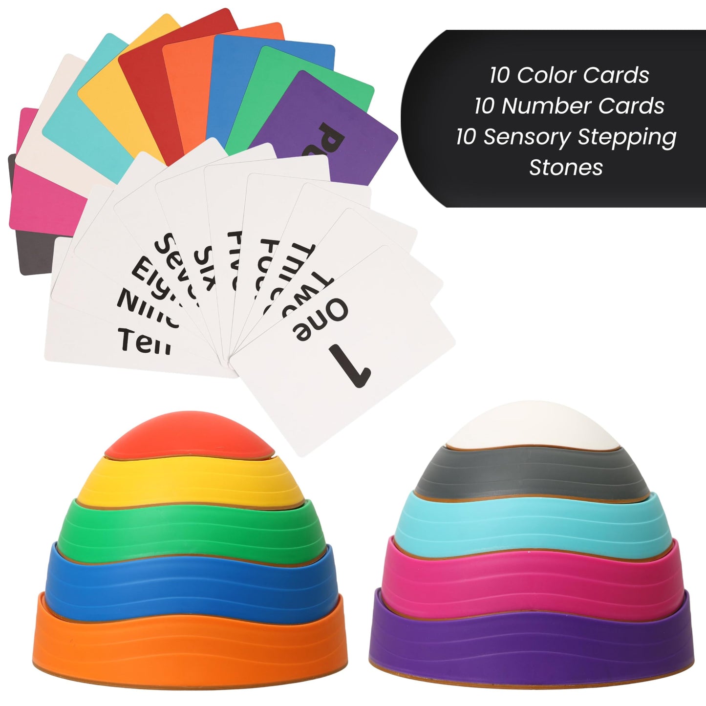 SRO Solutions Stepping Stones for Kids | 10 Piece Balance & Sensory Play Set, Toddler Stepping Stones with Educational Cards, Indoor & Outdoor