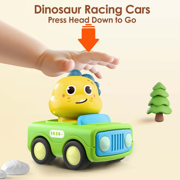 iPlay, iLearn Press Go Car Toys for Toddlers 1-3, Baby Animal Race Cars, Infant Play Car Set, Push Go Friction Dino Car for 6-9-12-18 Month, 1st