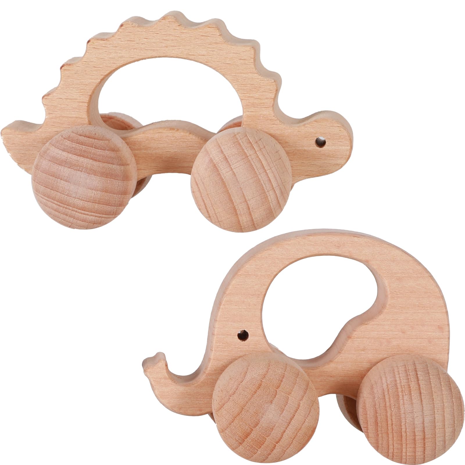 INTEGOO Wooden Toys Cars (2 Pack) for Toddler Montessori Inspired Teething Push Toys Exercise Baby's Grip Ability