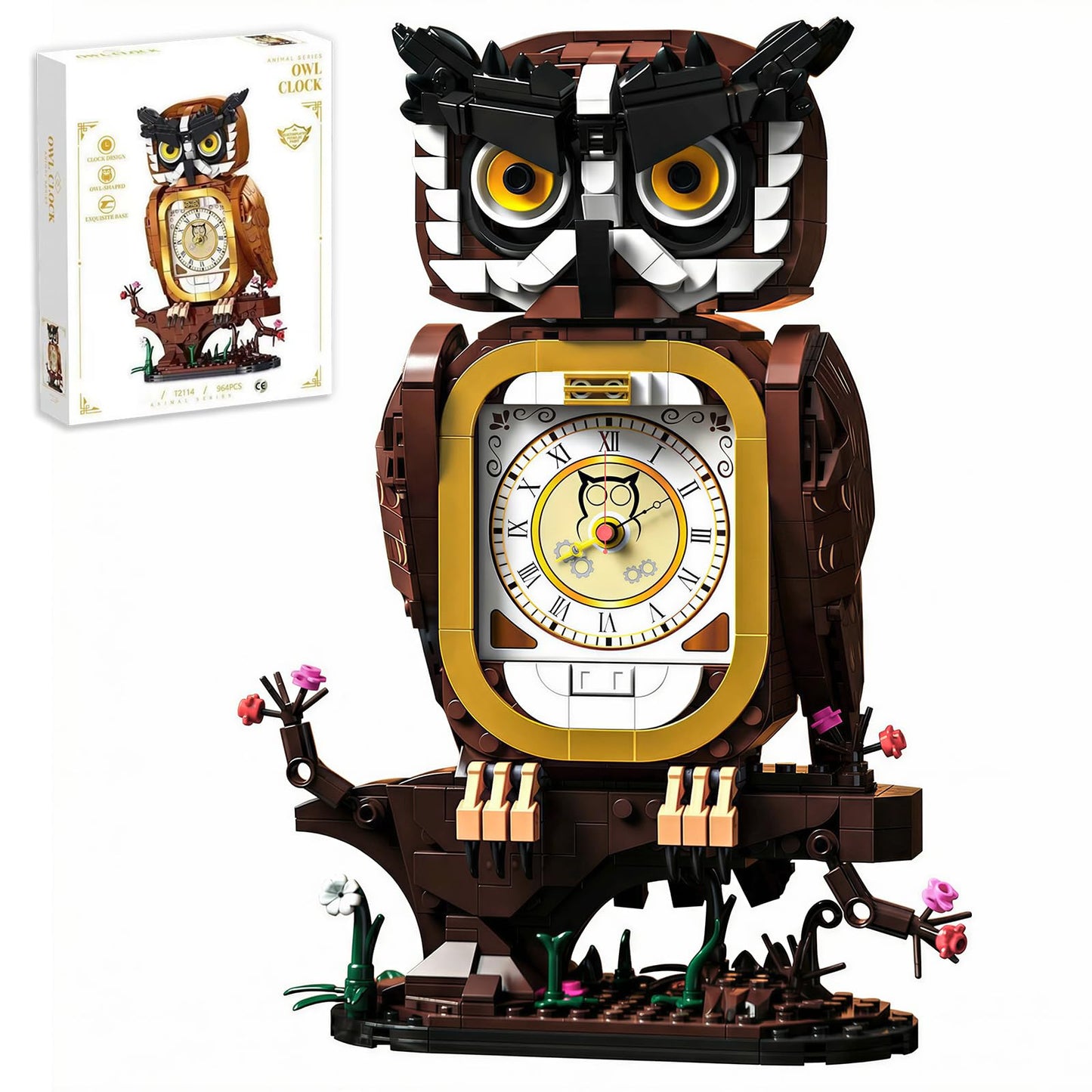 HJPLPXH Owl Clock Building Block Set, Working Clock Display Gift for Adult