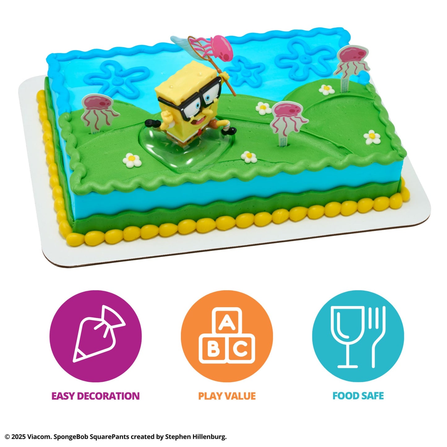 DecoPac SpongeBob SquarePants Cake Topper, Interactive 5 Piece Jellyfish Fields DecoSet Cake Decoration For Birthday & Celebrations, Food Safe