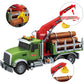 lonfypeng 15 Inch Friction Powered Timber Truck Toy with Loading Crane, 6 Wooden Logs & Lights/Sounds - Play Vehicle Gift for Boys Girls Kids Ages 3-7