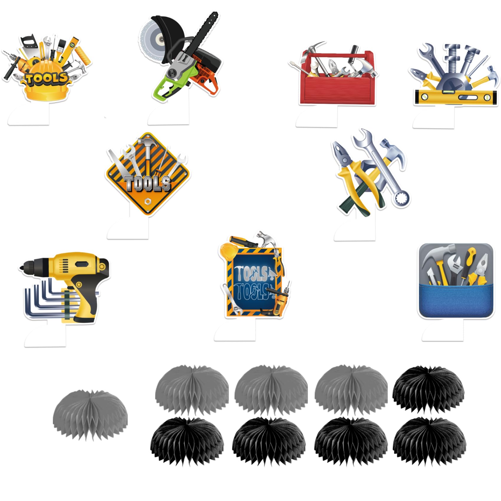 9 PCS Tools Honeycomb Centerpieces Tools Table Decorations Table Topper for Tools Party Decorations Birthday Party Supplies