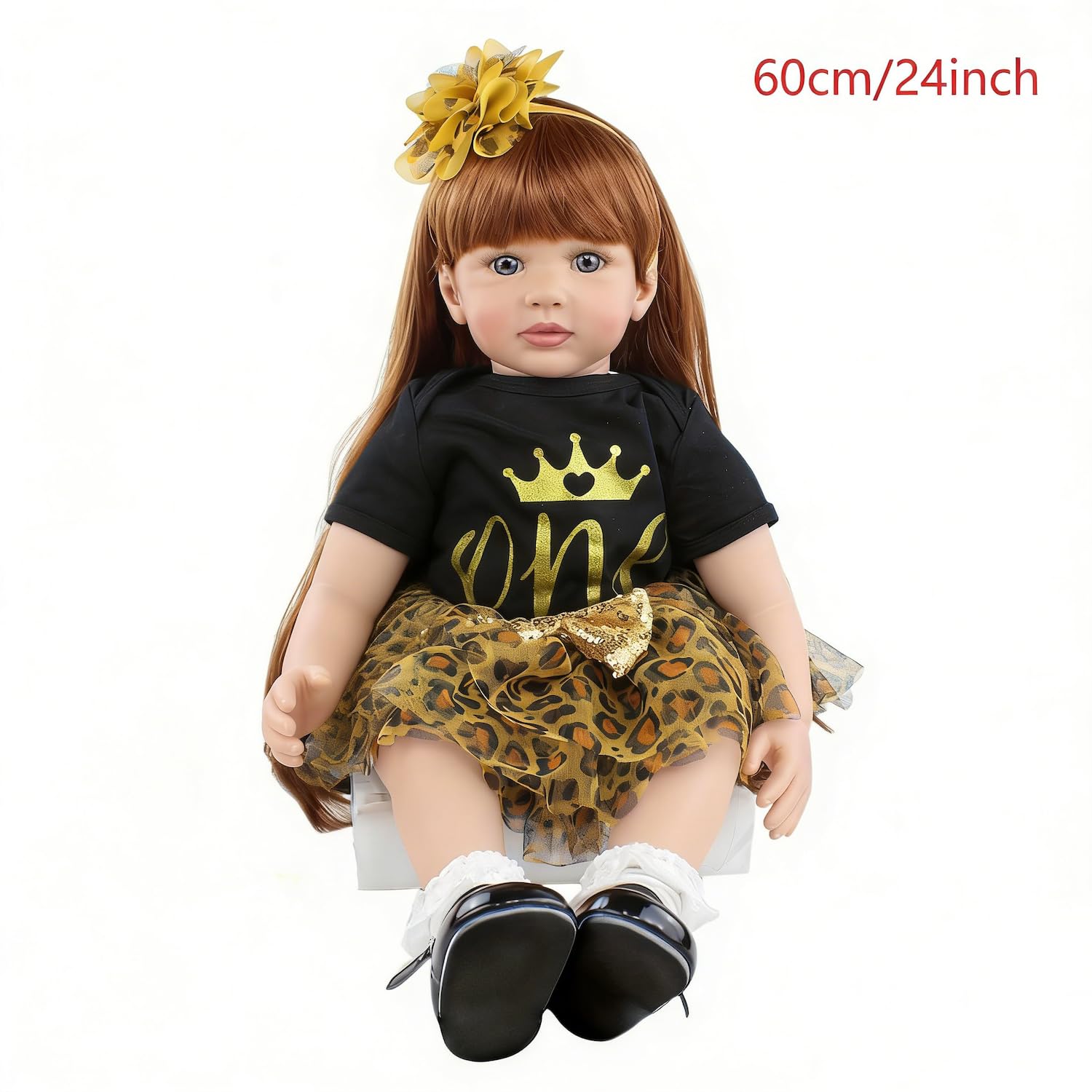GUESSBELLY 60cm 24 Inch Princess Reborn Baby Doll for Girl (Soft Vinyl Limbs Cloth Body) Long Hair Princess Toddler Dress Up Play House Toy Birthday